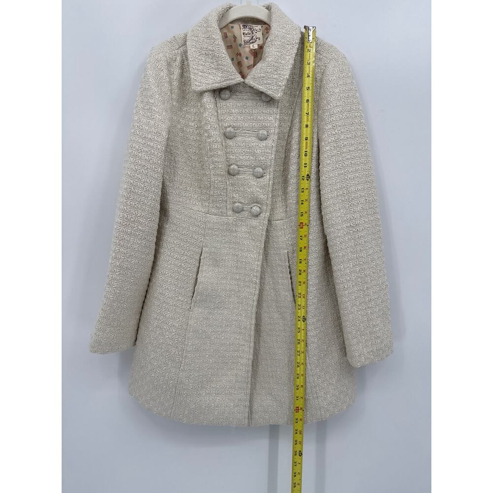 Tulle Cream Textured Wool Blend Double Breasted Peacoat Vintage Style Coat Large - Picture 6 of 10